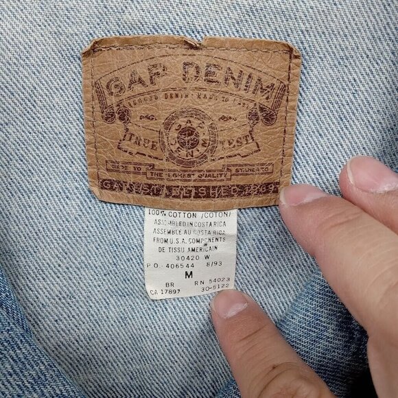 Vtg Gap Denim Jacket Mens Medium Blue Trucker Type II Jean 1993 Warming Pockets - Picture 4 of 7